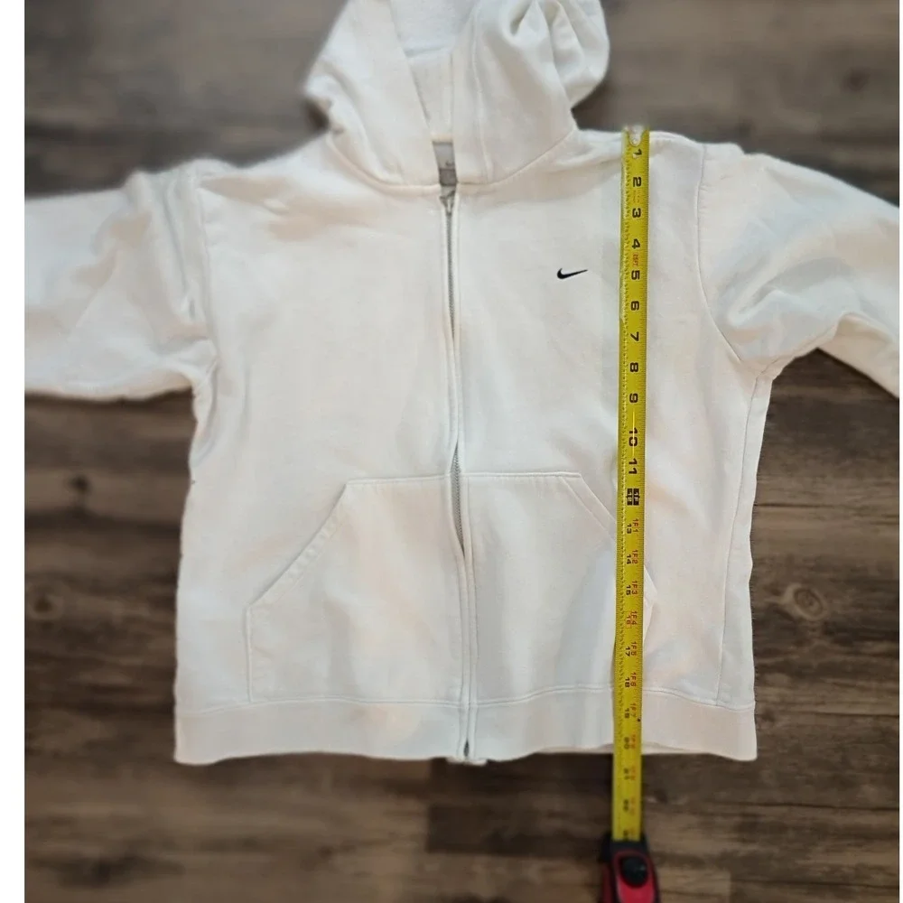 Nike White‎ Full Zip Hoodie Embroidered Swoosh Logo Sweatshirt Girls Large 12-14